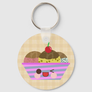 Kawaii Ice Cream Sundae Flavors Delicious Plaid Keychain