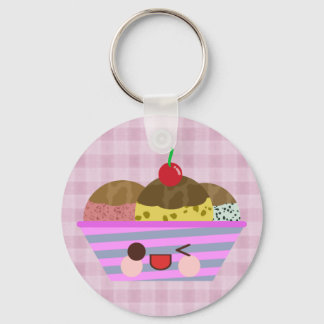 Kawaii Ice Cream Sundae Flavors Delicious Plaid Keychain