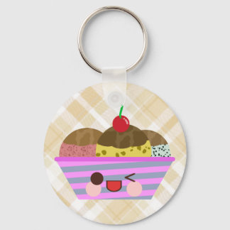 Kawaii Ice Cream Sundae Flavors Delicious Plaid Keychain