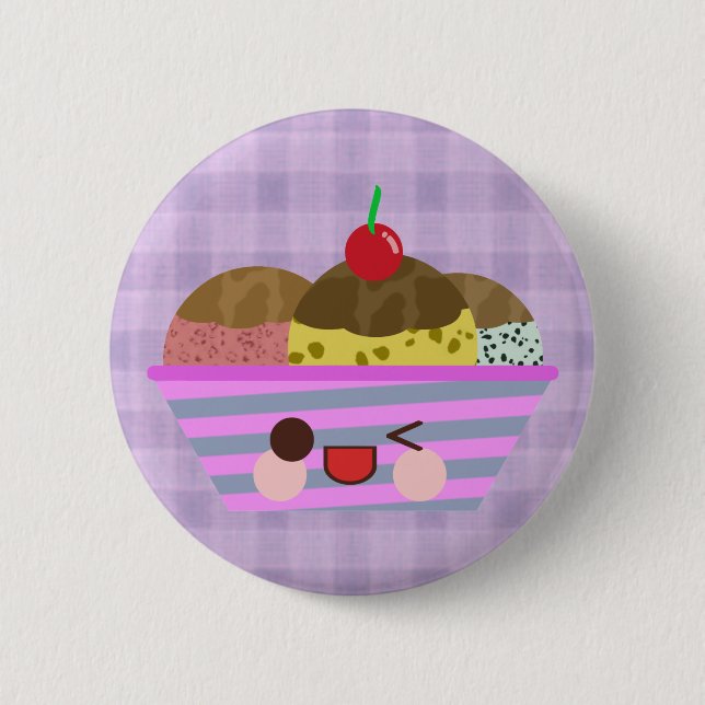 Kawaii Ice Cream Sundae Flavors Delicious Plaid Pinback Button (Front)