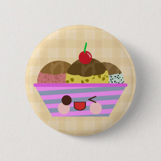 Kawaii Ice Cream Sundae Flavors Delicious Plaid Pinback Button
