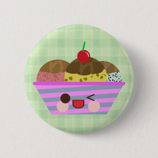 Kawaii Ice Cream Sundae Flavors Delicious Plaid Pinback Button