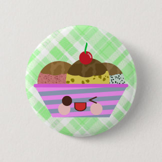 Kawaii Ice Cream Sundae Flavors Delicious Plaid Pinback Button