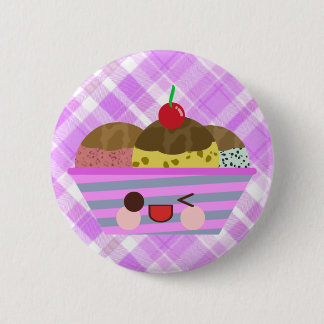 Kawaii Ice Cream Sundae Flavors Delicious Plaid Pinback Button