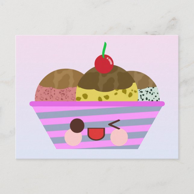Kawaii Ice Cream Sundae Flavors Delicious Postcard (Front)