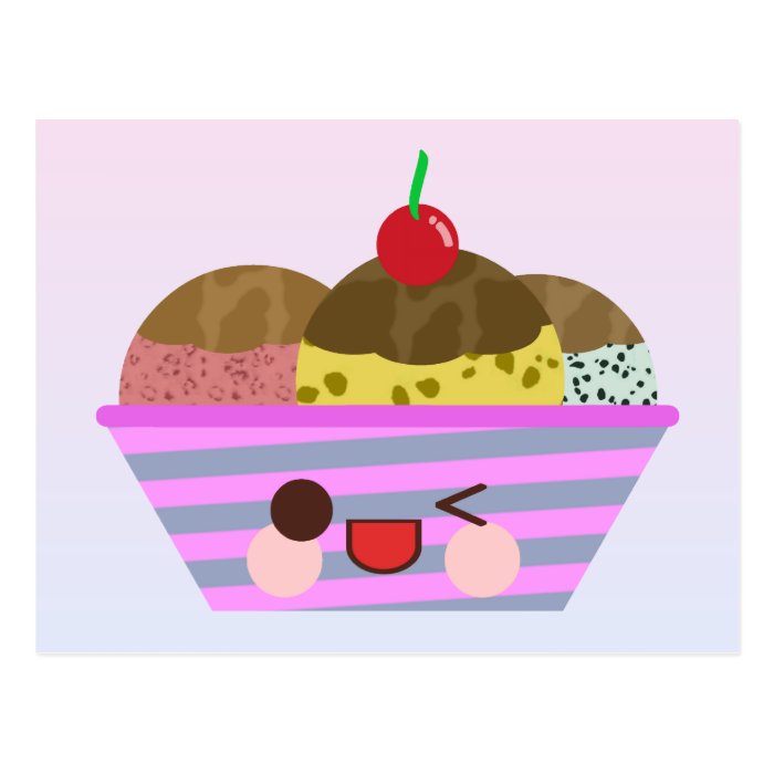 Kawaii Ice Cream Sundae Flavors Delicious Postcard