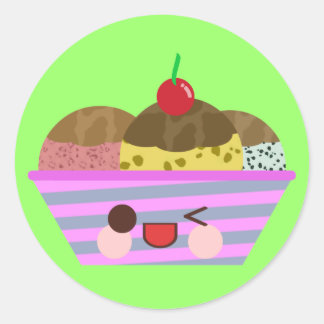 Kawaii Ice Cream Sundae Flavors Delicious Summer Classic Round Sticker