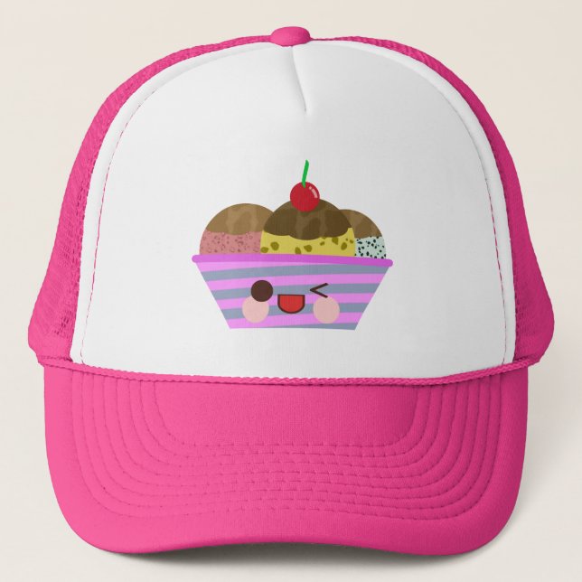 Kawaii Ice Cream Sundae Flavors Delicious Summer Trucker Hat (Front)