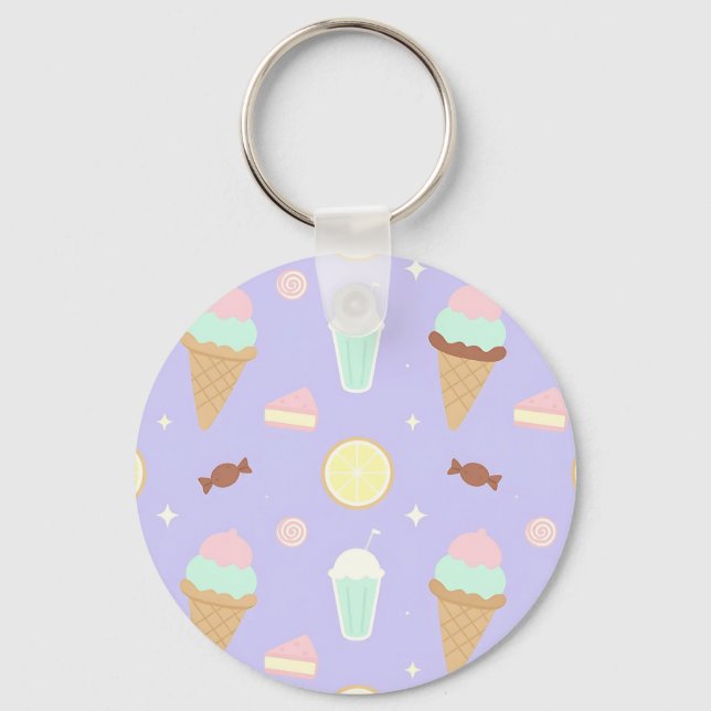 Kawaii Ice Cream Sweets Pattern Keychain (Front)