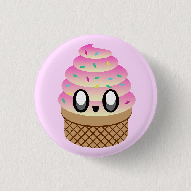 KAWAII ICE CREAM TUTTI FRUTTI CONE PIN BUTTON (Front)