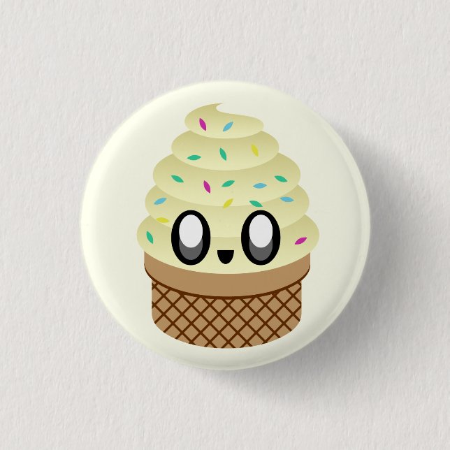 KAWAII ICE CREAM VANILLA CONE PIN BUTTON (Front)