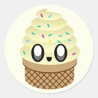 kawaii ice cream vanilla sprinkles classic round sticker