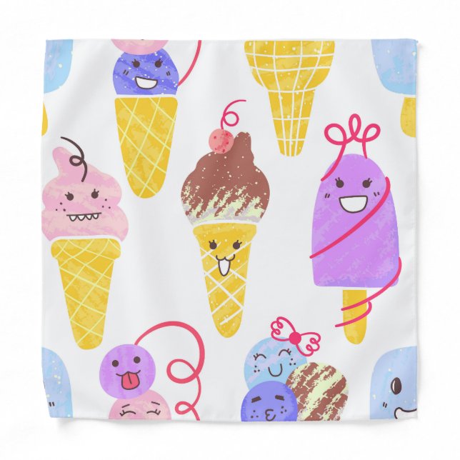 Kawaii ice creams, cute, seamless pattern. bandana (Front)