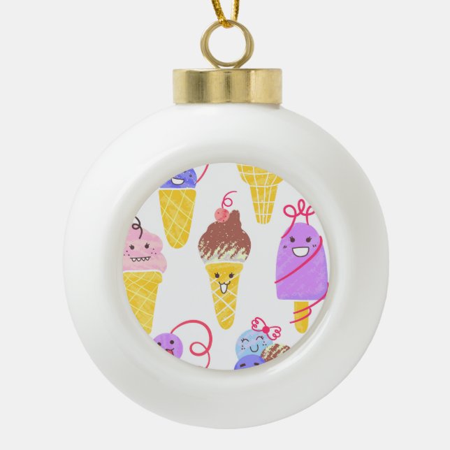 Kawaii ice creams, cute, seamless pattern. ceramic ball christmas ornament (Front)