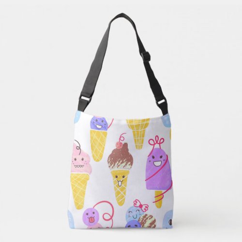 Kawaii ice creams cute seamless pattern crossbody bag