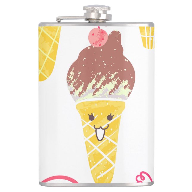 Kawaii ice creams, cute, seamless pattern. flask (Front)