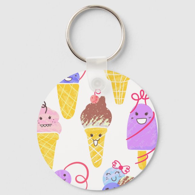Kawaii ice creams, cute, seamless pattern. keychain (Front)