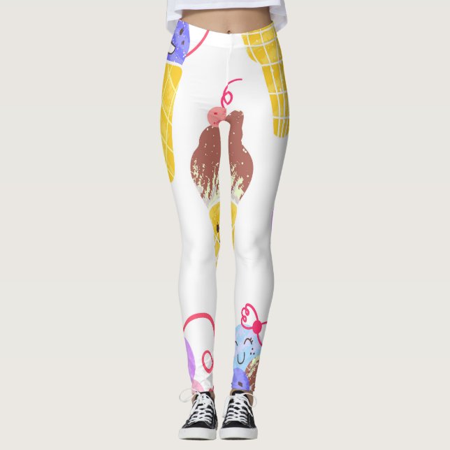 Kawaii ice creams, cute, seamless pattern. leggings (Front)