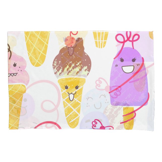 Kawaii ice creams, cute, seamless pattern. pillow case (Front)