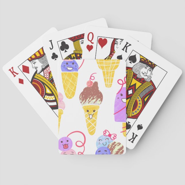 Kawaii ice creams, cute, seamless pattern. poker cards (Back)