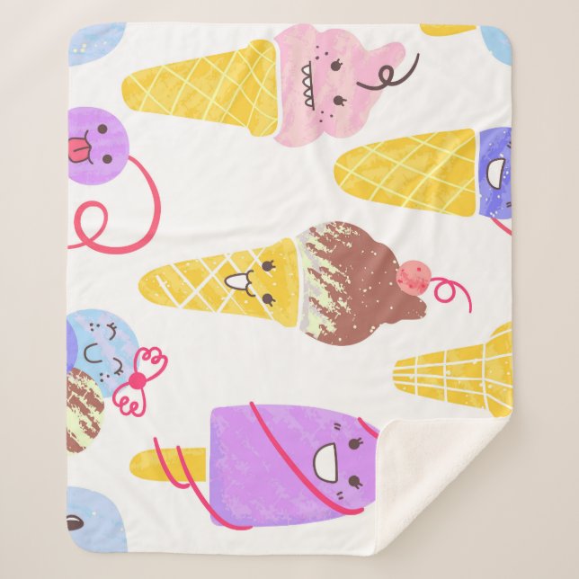 Kawaii ice creams, cute, seamless pattern. sherpa blanket (Front)