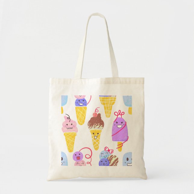 Kawaii ice creams, cute, seamless pattern. tote bag (Front)