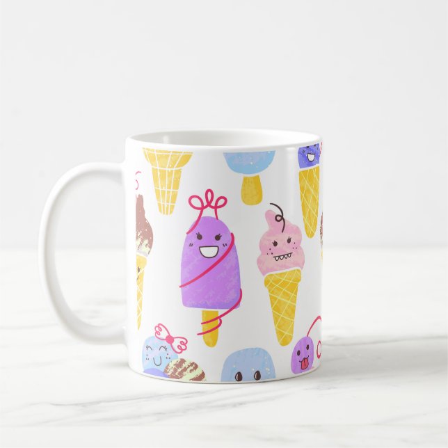 Kawaii Ice Creams Pattern, Kawaii Character Ice Cr Coffee Mug (Left)