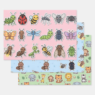 Kawaii Insect & Jungle Animal Sticker Wrapping Paper Sheets