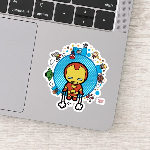 Kawaii Iron Man With Marvel Heroes on Globe Sticker