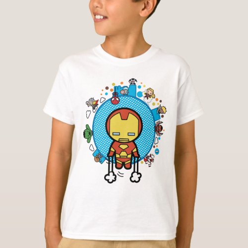 Kawaii Iron Man With Marvel Heroes on Globe T_Shirt