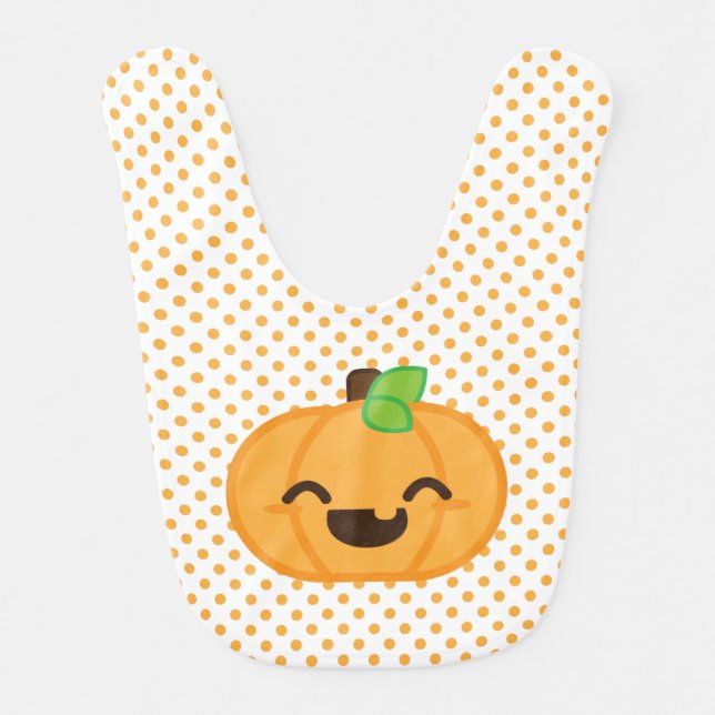 Kawaii Jack O Lantern Pumpkin Baby Bib (Front)