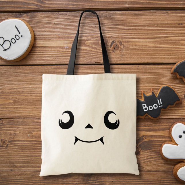 Kawaii Jack "O' Lantern Pumpkin Face With Fangs Tote Bag (Creator Uploaded)
