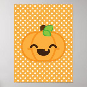 Kawaii Jack O Lantern Pumpkin Poster Print