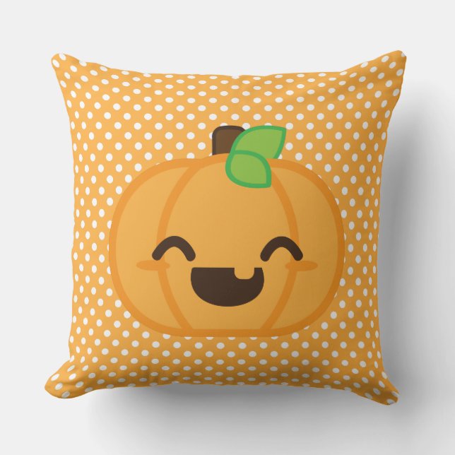 Kawaii Jack O Lantern Pumpkin Throw Pillow (Front)