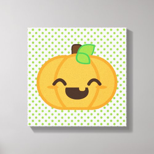 Kawaii Jack O Lantern Pumpkin Wrapped Canvas