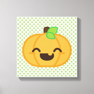 Kawaii Jack O Lantern Pumpkin Wrapped Canvas Print