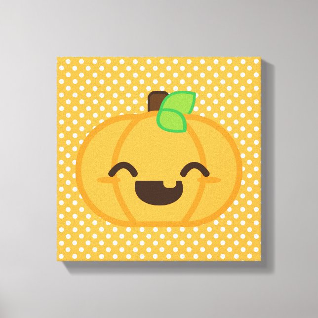 Kawaii Jack O Lantern Pumpkin Wrapped Canvas Print (Front)