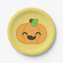 Kawaii Jackolantern Pumpkin Halloween Paper Plates
