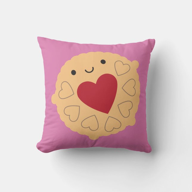 Kawaii Jammie Dodger Biscuit Reversible Throw Pillow (Front)
