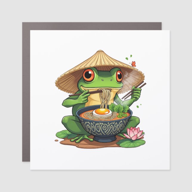 Kawaii Japanese Aesthetic Frog Noodles Car Magnet (Front)