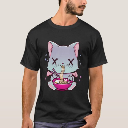 Kawaii Japanese Anime Cat Ramen Creepy Pastel Goth T_Shirt