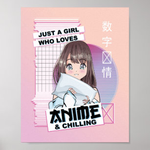 Kawaii Japanese Anime & Chilling -Vaporwave Anime  Poster