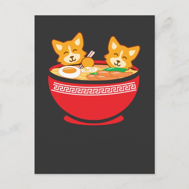 Kawaii Japanese Anime Corgi Dog Funny Ramen Gift Postcard (Front)