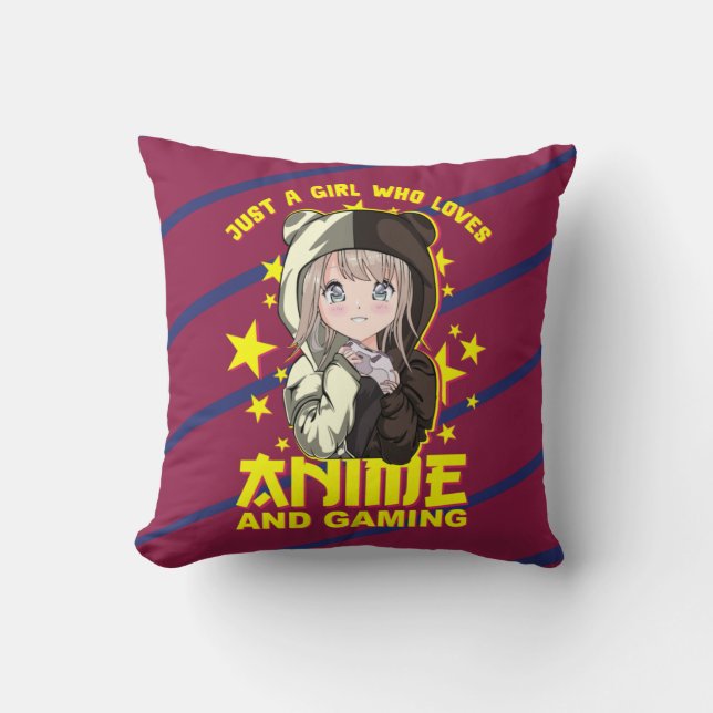 Kawaii Japanese Anime Girl - Anime & Gaming Girl Throw Pillow (Front)