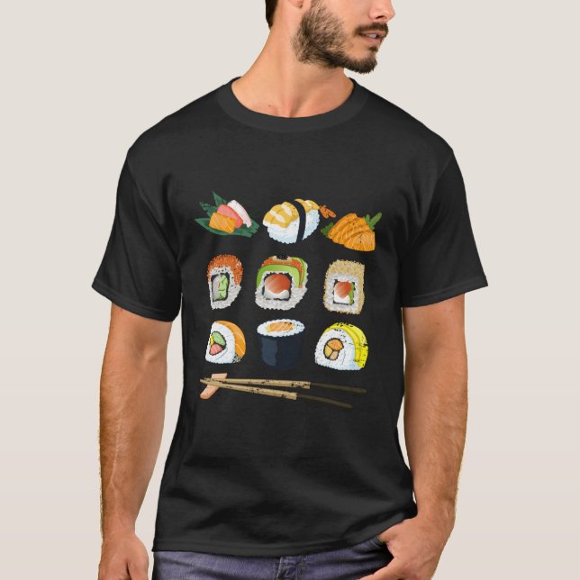 Kawaii Japanese Food Rolls Of Sushi T-Shirt (Front)
