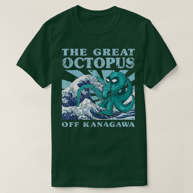 Kawaii Japanese Great Wave Great Octopus Cute Japa T-Shirt (Design Front)