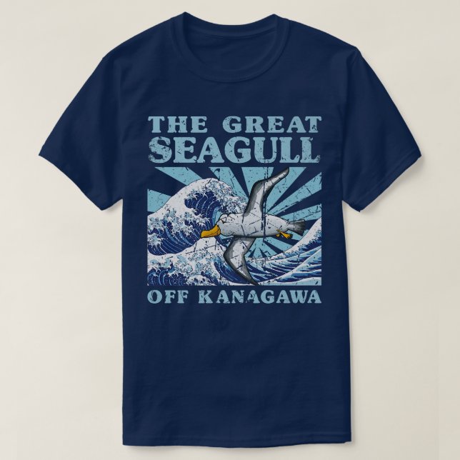 Kawaii Japanese Great Wave Great Seagull Cute Japa T-Shirt (Design Front)