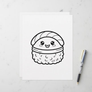 Kawaii Japanese Nigiri Sushi Food Coloring Page