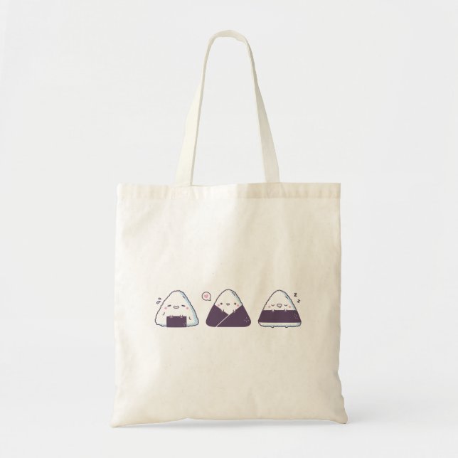 Kawaii Japanese Onigiri Rice Balls Doodle Tote Bag (Front)