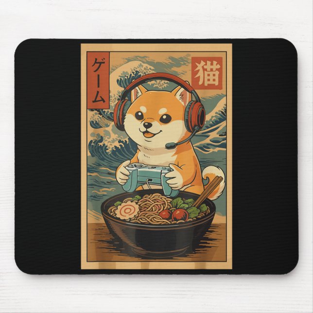Kawaii Japanese Ramen Dog Retro Gaming Shirts For  Mouse Pad (Front)